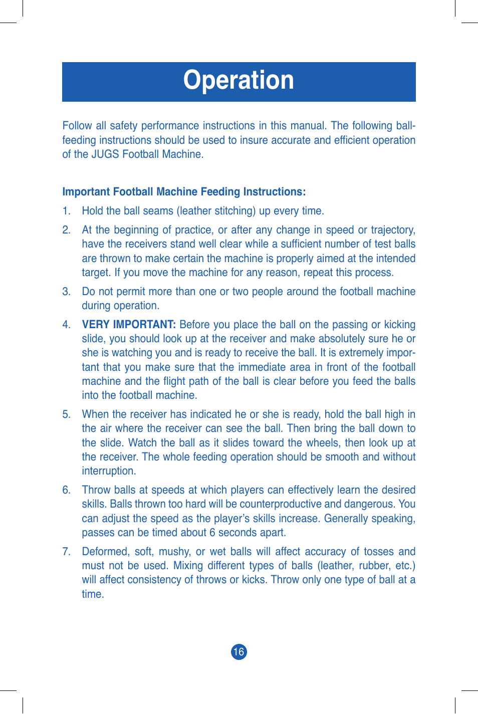 Operation | JUGS Sports Football Machine User Manual | Page 18 / 36