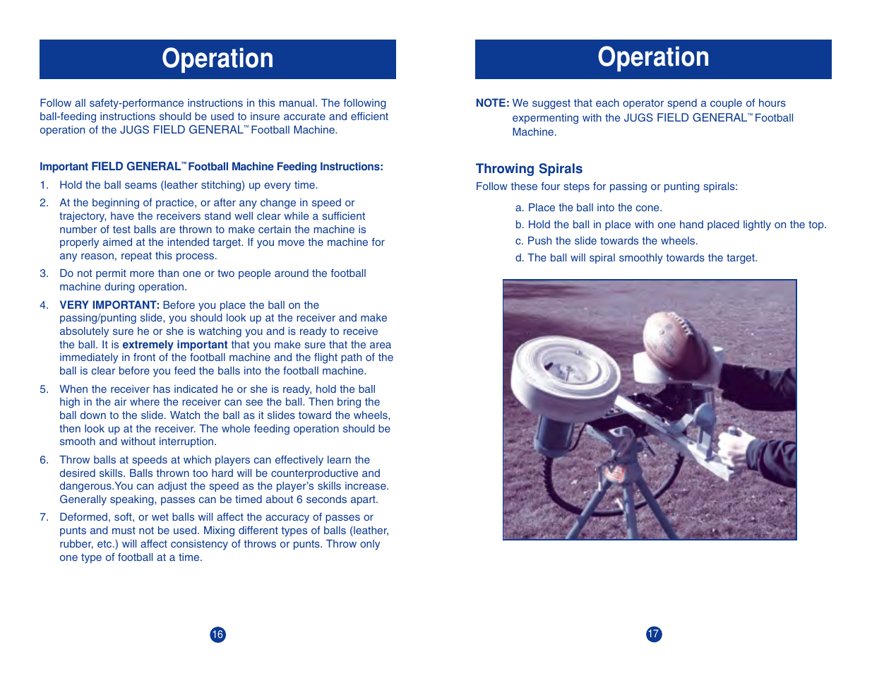 Operation | JUGS Sports Field General Football Machine User Manual | Page 10 / 15