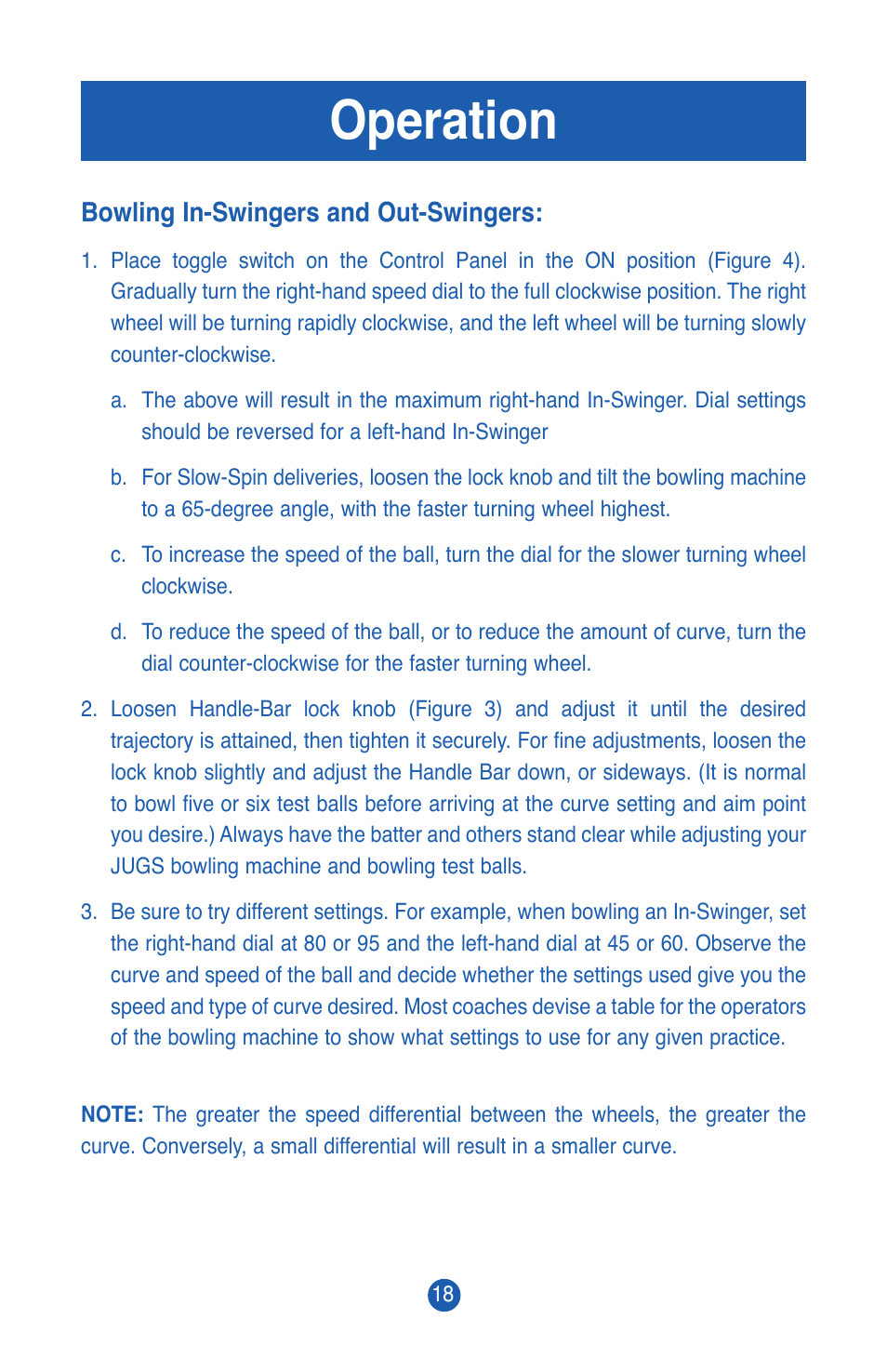 Operation | JUGS Sports Cricket Bowling Machine User Manual | Page 20 / 32