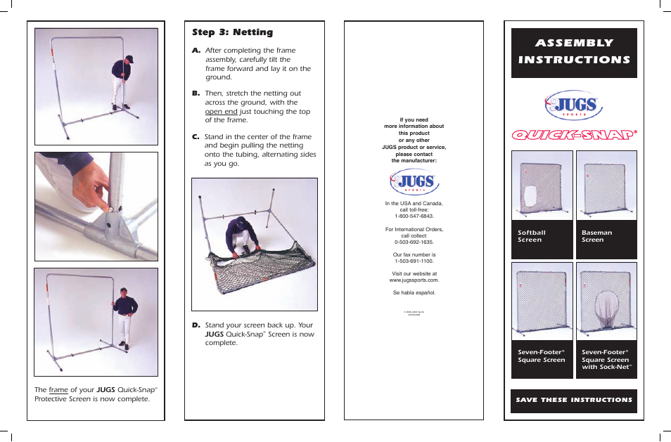 JUGS Sports Baseman Screen User Manual | 2 pages