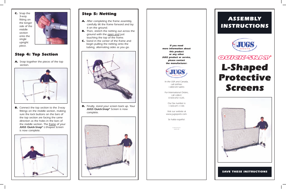 JUGS Sports L-Shaped Screen User Manual | 2 pages