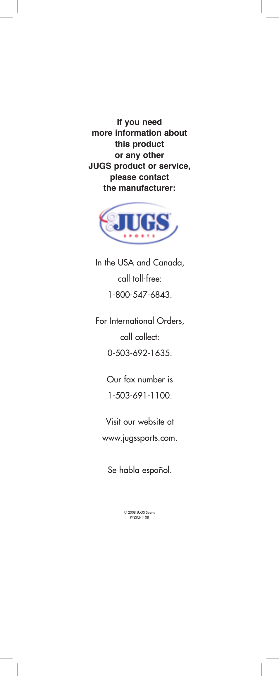 JUGS Sports Portable Free-Standing Sports Cage User Manual | Page 20 / 20