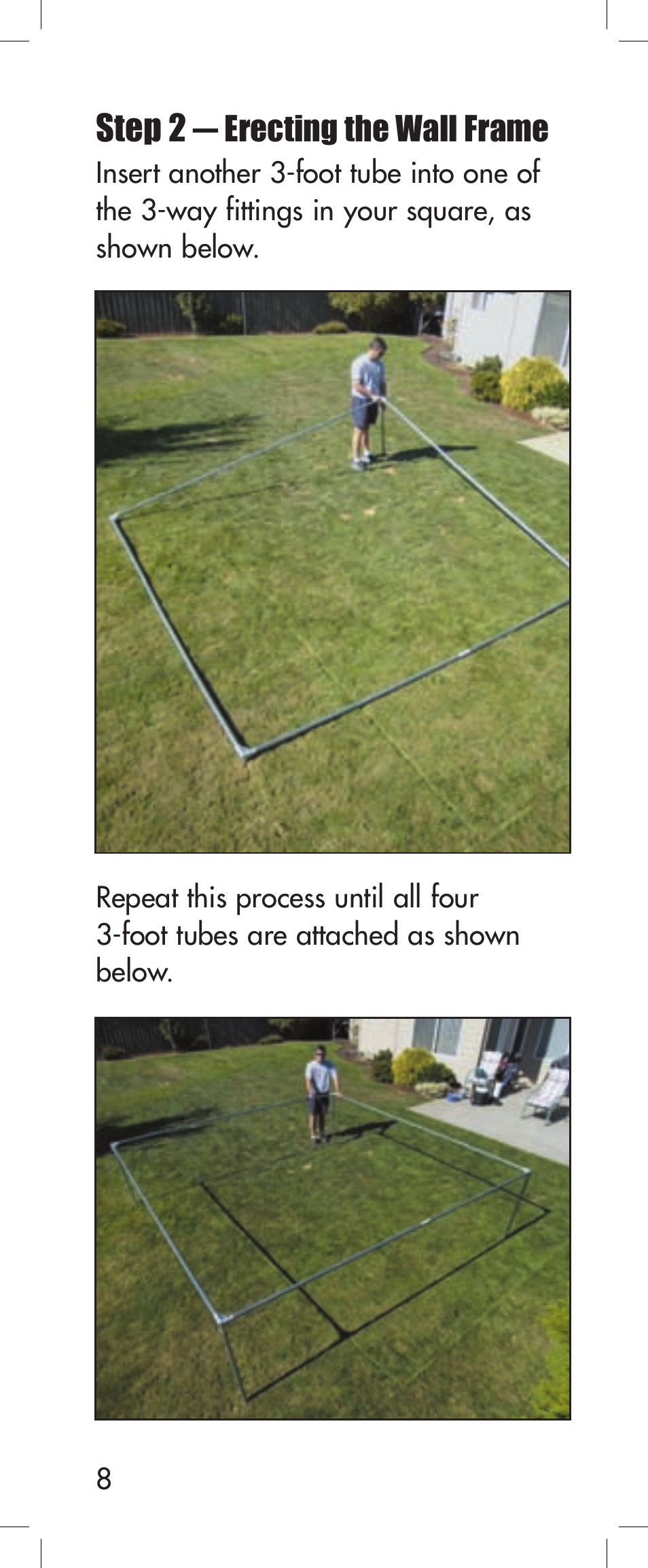 Step 2, Erecting the wall frame | JUGS Sports Portable Free-Standing Sports Cage User Manual | Page 8 / 20