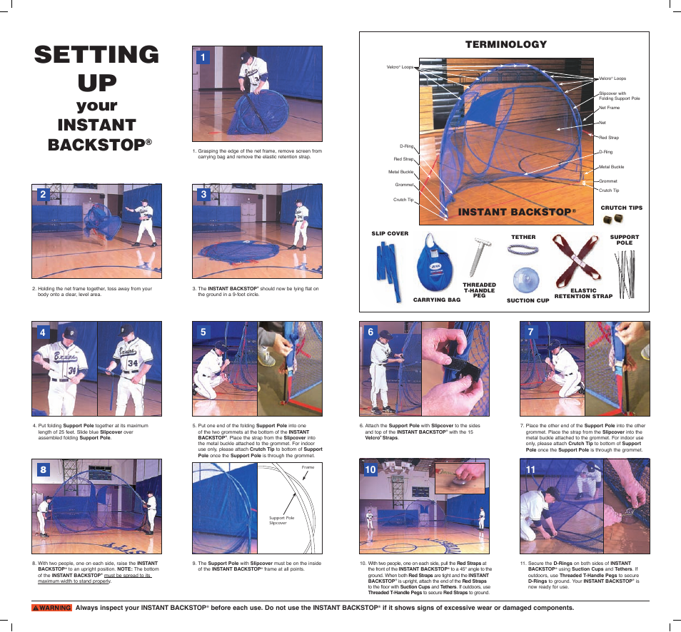 Setting up, Your instant backstop, Terminology | Instant backstop | JUGS Sports Instant Backstop User Manual | Page 2 / 2