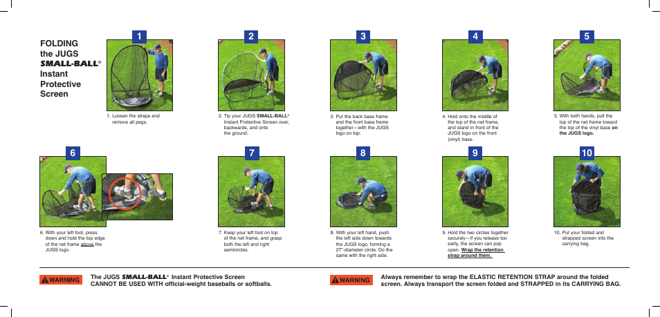 Folding the jugs small-ball, Instant protective screen | JUGS Sports Small-Ball Instant Protective Screen User Manual | Page 2 / 2