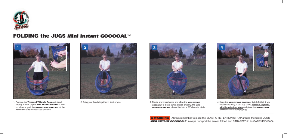 Folding the, Warning | JUGS Sports Mini Instant Gooooal User Manual | Page 2 / 2