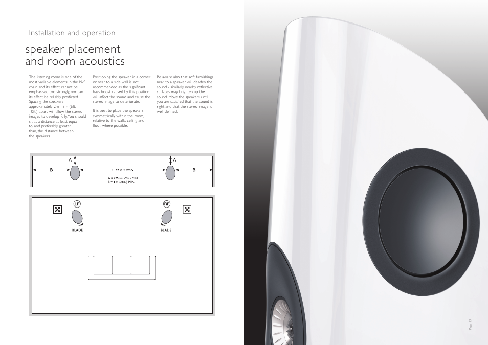 Speaker placement and room acoustics, Installation and operation | KEF BLADE TWO User Manual | Page 7 / 13