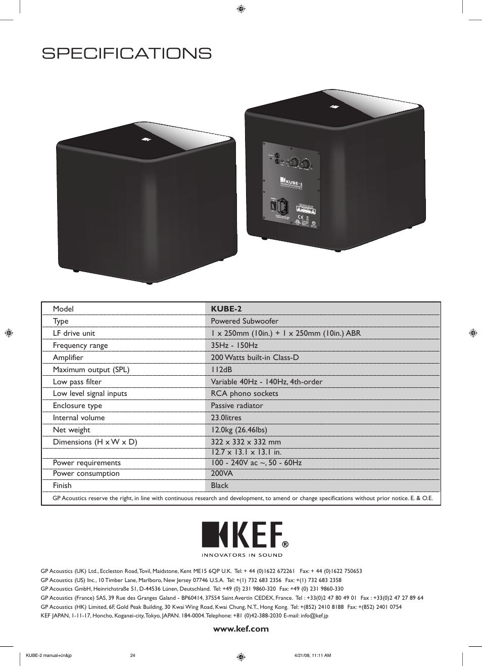 KEF Kube 2 User Manual | Page 24 / 24