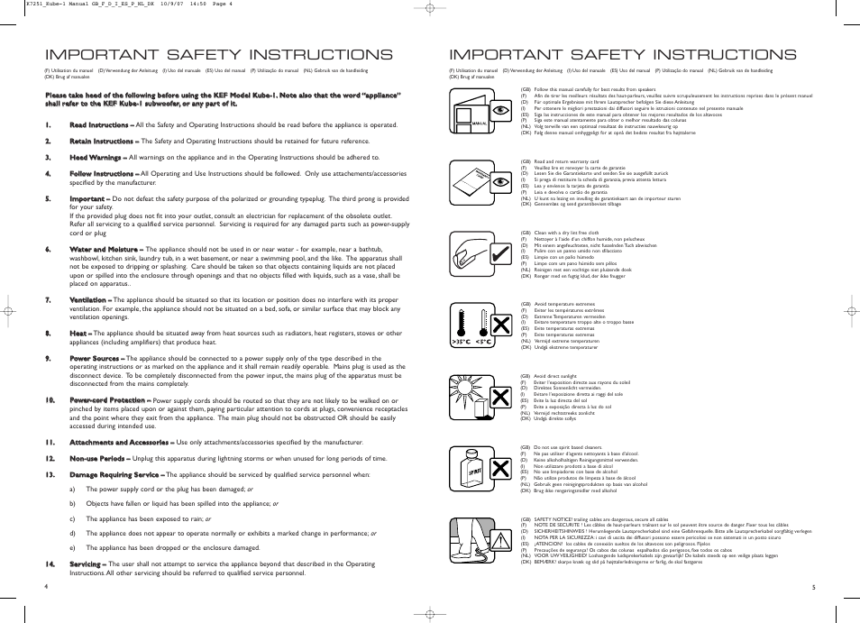 Important safety instructions | KEF Kube 1 User Manual | Page 3 / 9