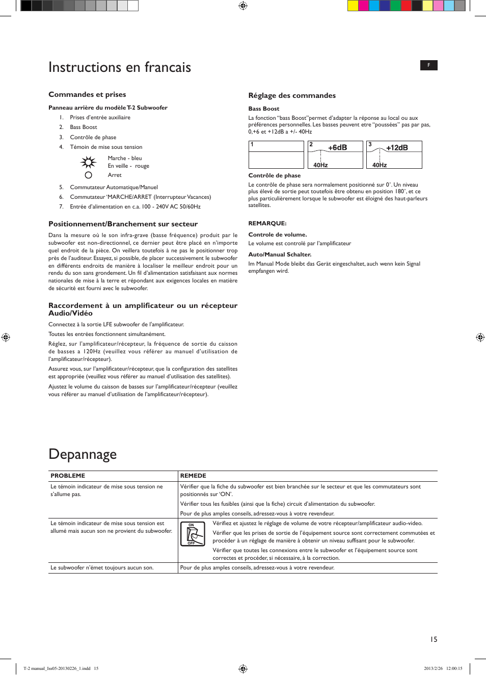 Instructions en francais, Depannage | KEF T Series User Manual | Page 15 / 32