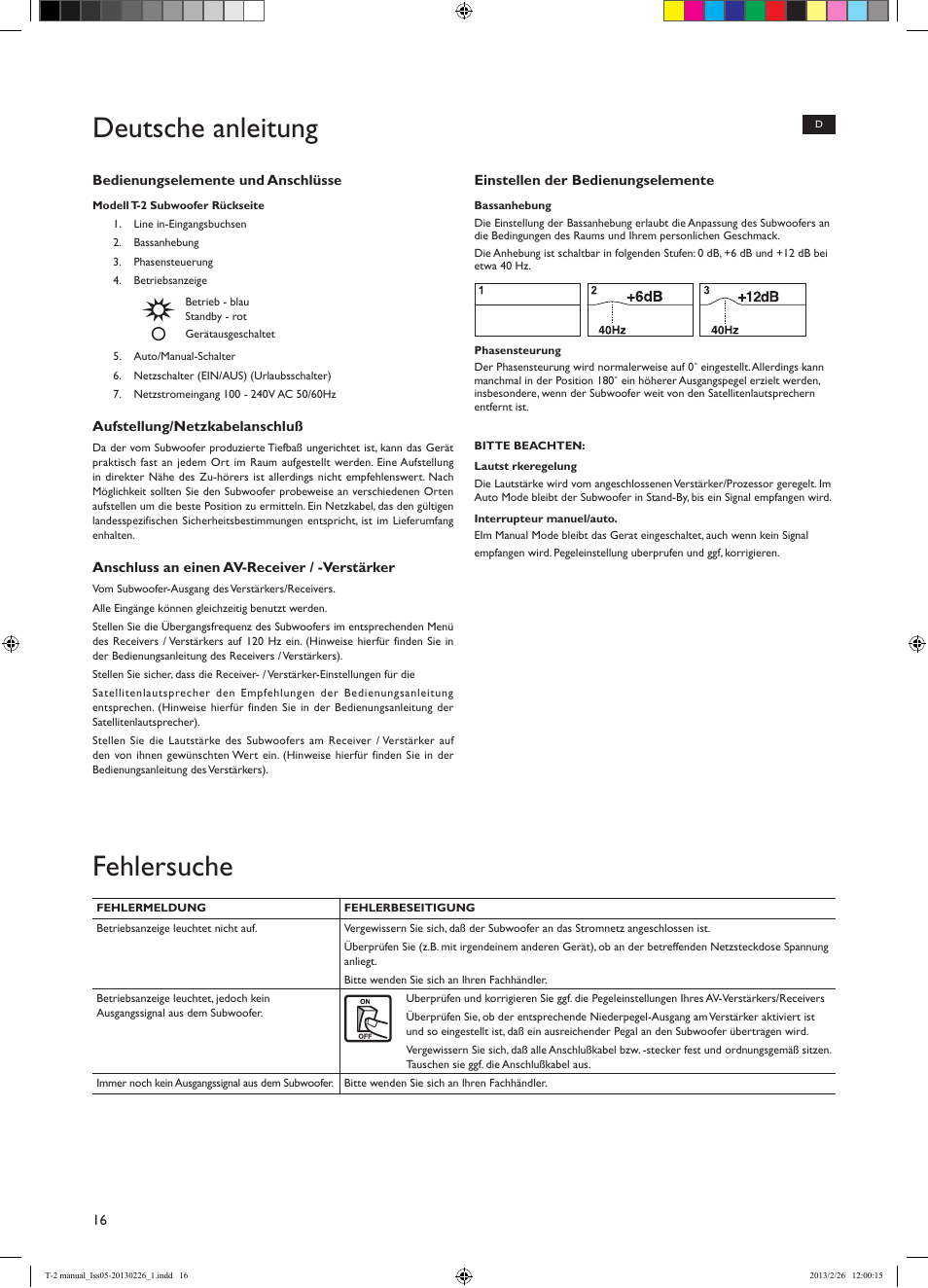 Deutsche anleitung, Fehlersuche | KEF T Series User Manual | Page 16 / 32