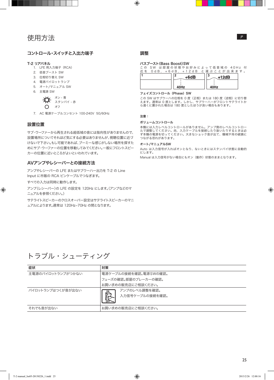 使用方法 トラブル・シューティング | KEF T Series User Manual | Page 25 / 32