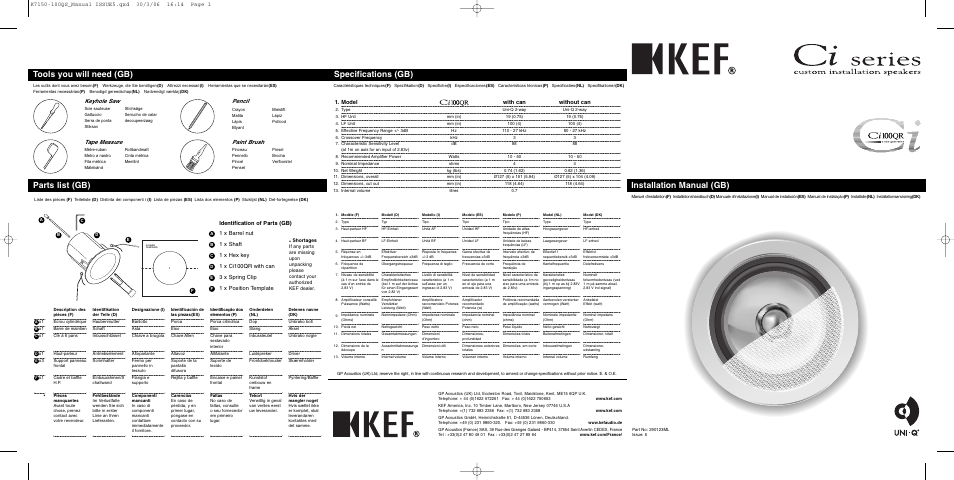 KEF Ci100QR User Manual | 2 pages