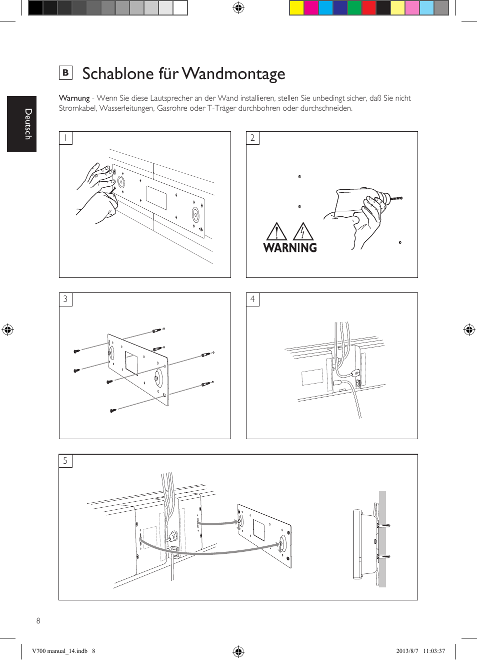 Schablone für wandmontage | KEF V700 User Manual | Page 18 / 64