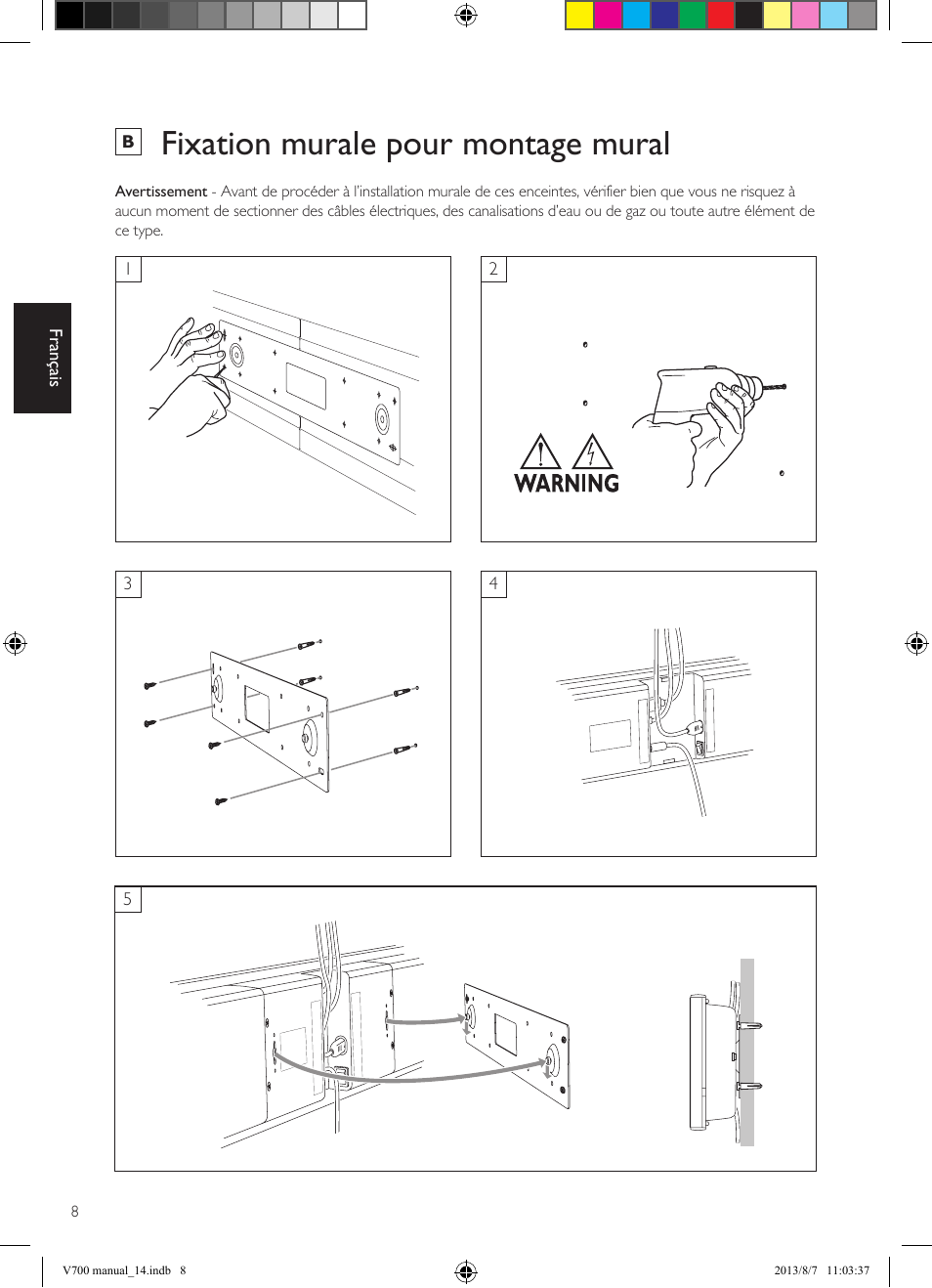 Fixation murale pour montage mural | KEF V700 User Manual | Page 28 / 64