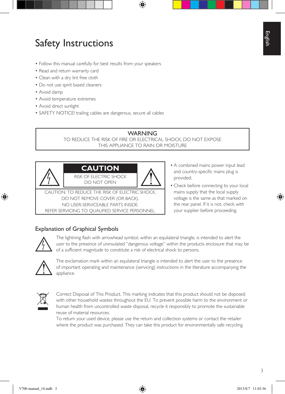 Safety instructions, Caution | KEF V700 User Manual | Page 3 / 64