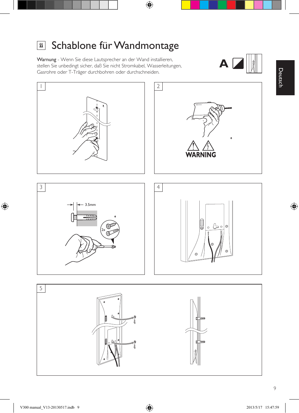 Schablone für wandmontage | KEF V300 User Manual | Page 21 / 76