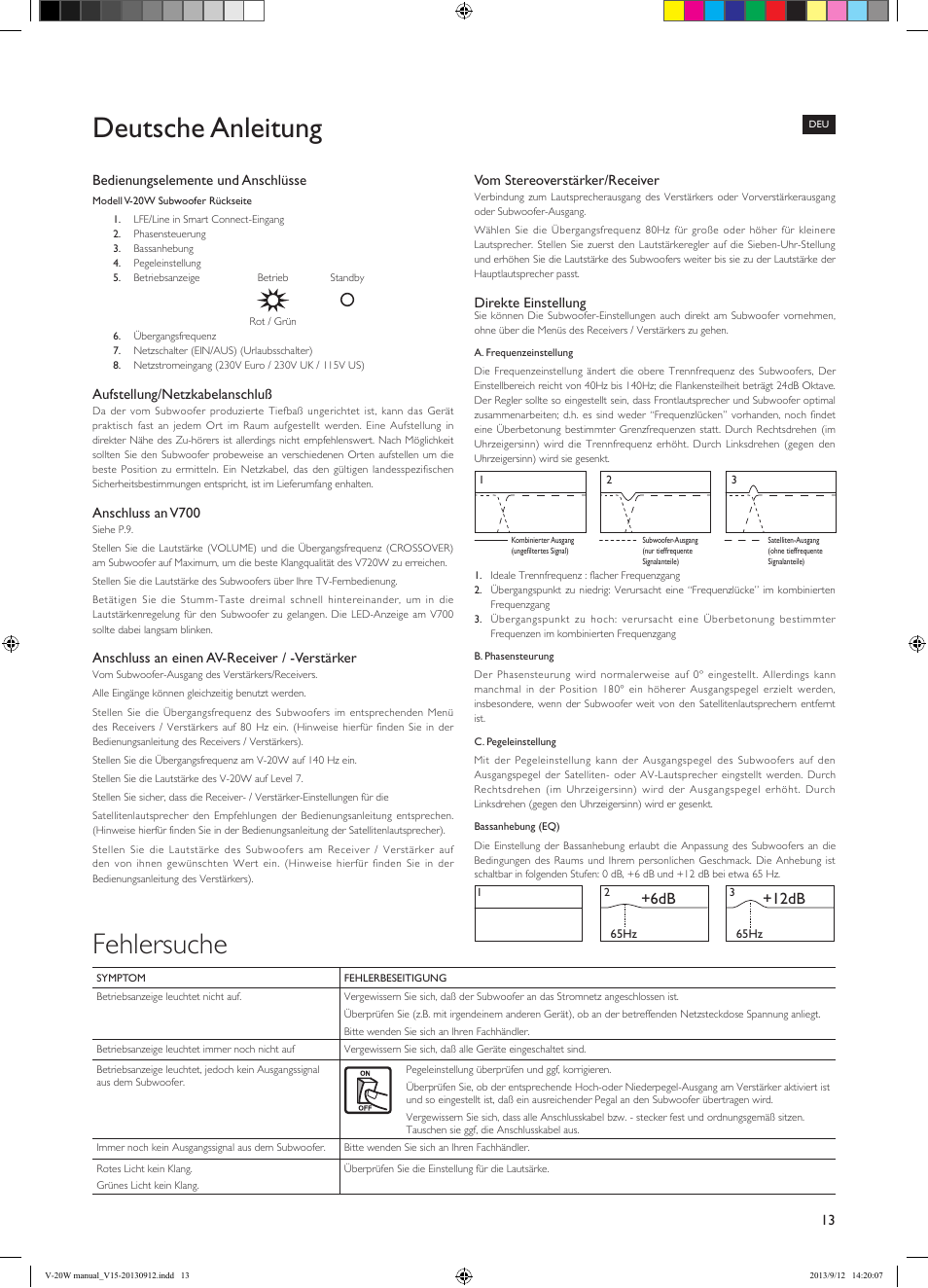 Deutsche anleitung, Fehlersuche, 6db +12db | KEF V-20W User Manual | Page 13 / 20