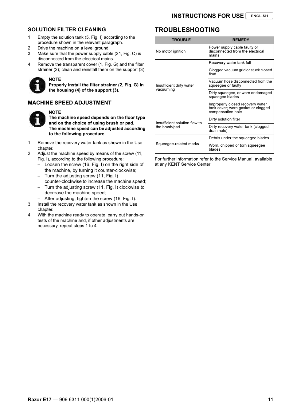 Troubleshooting, Instructions for use | Kent Razo E17 User Manual | Page 13 / 52