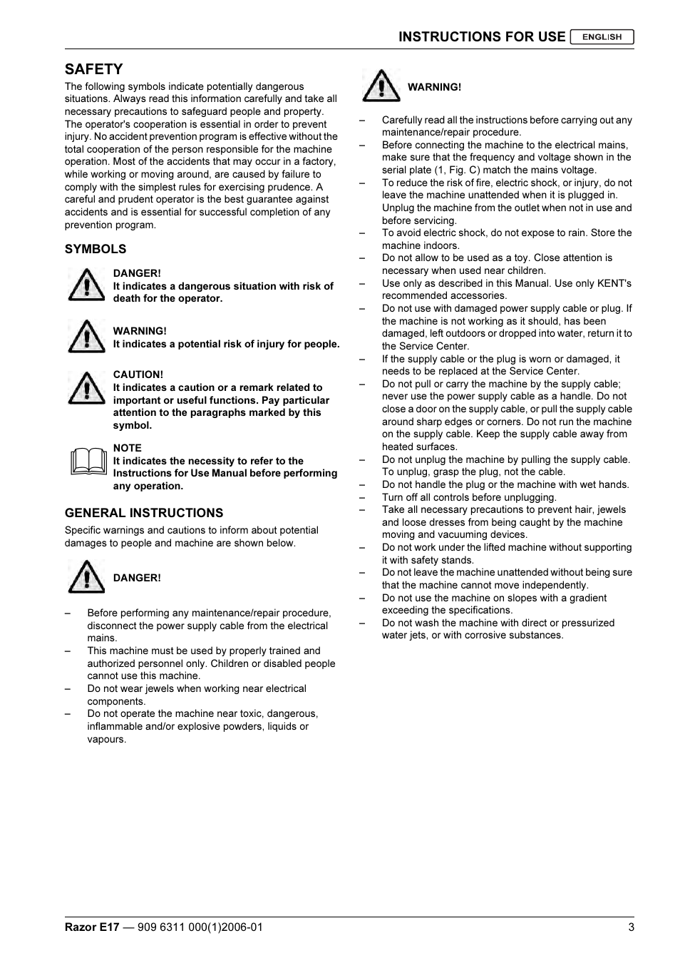 Safety, Instructions for use | Kent Razo E17 User Manual | Page 5 / 52
