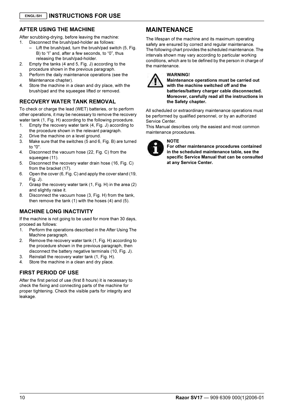 Maintenance, Instructions for use | Kent Razo SV17 User Manual | Page 12 / 60