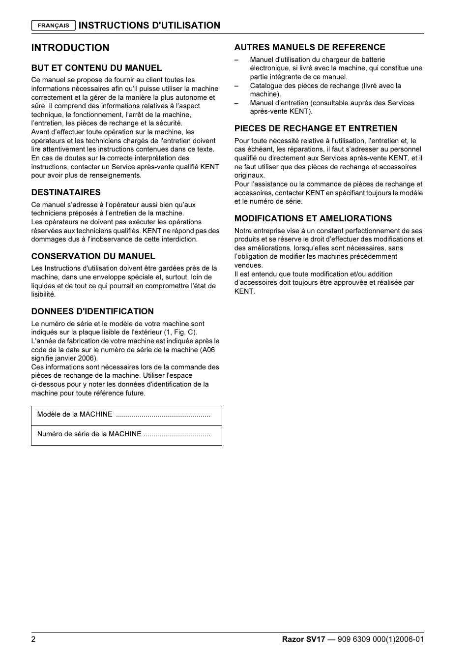 Introduction, Instructions d'utilisation | Kent Razo SV17 User Manual | Page 18 / 60