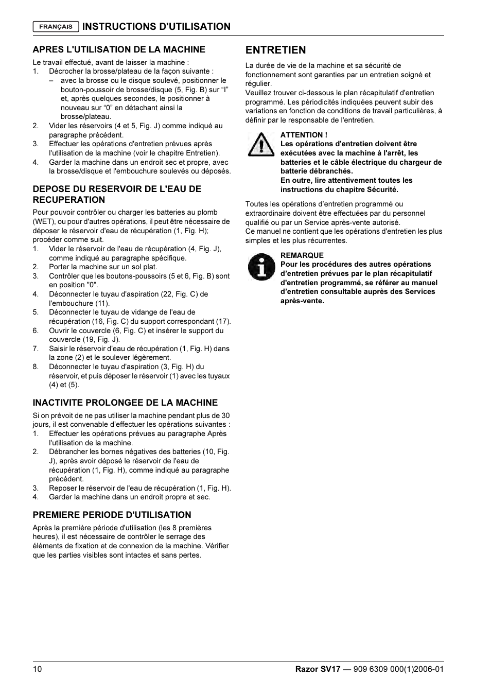 Entretien, Instructions d'utilisation | Kent Razo SV17 User Manual | Page 26 / 60