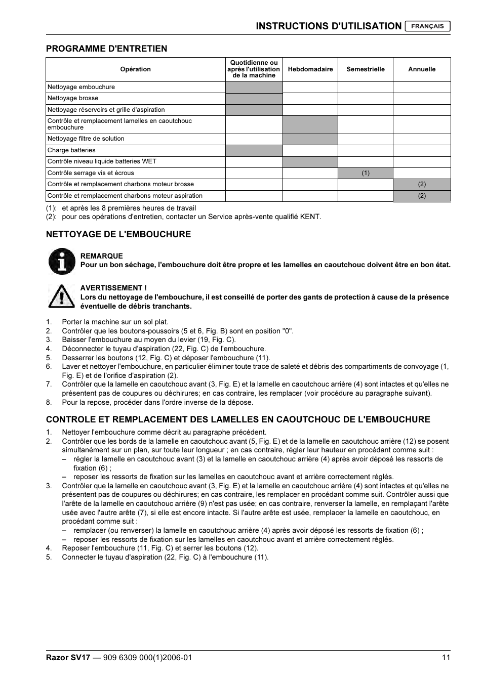 Instructions d'utilisation | Kent Razo SV17 User Manual | Page 27 / 60