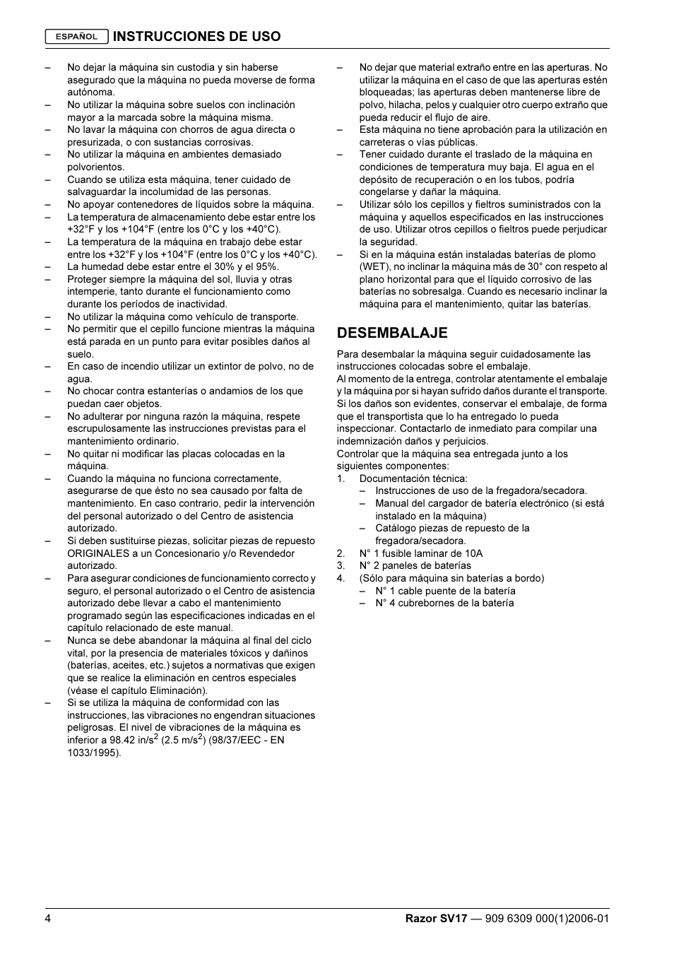 Desembalaje, Instrucciones de uso | Kent Razo SV17 User Manual | Page 34 / 60
