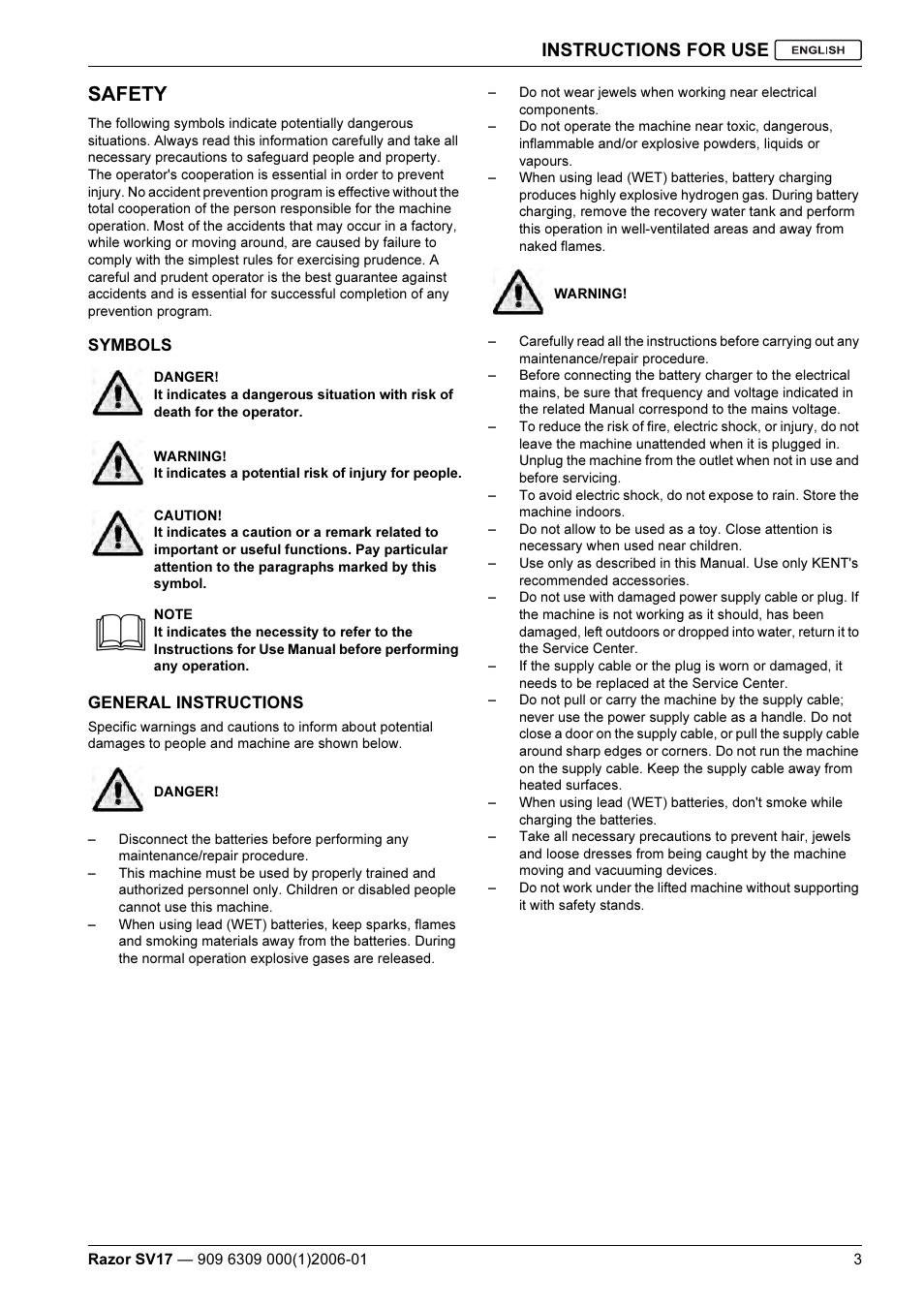 Safety, Instructions for use | Kent Razo SV17 User Manual | Page 5 / 60