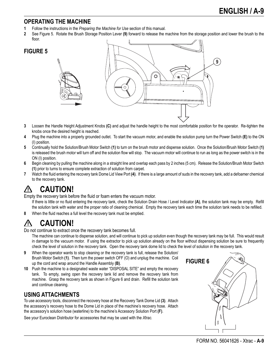 Caution, English / a-9, Operating the machine | Figure 5, Using attachments, Figure 6 | Kent Xtra User Manual | Page 11 / 28