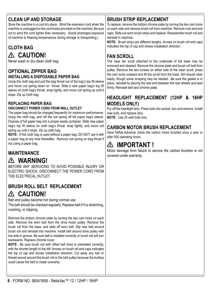 Caution, Warning, Important | Kent ReliaVa 12 User Manual | Page 8 / 12