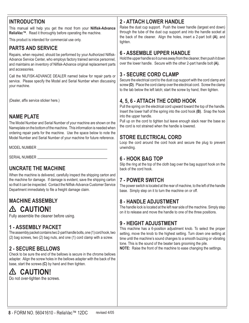 Caution | Kent ReliaVa 12DC User Manual | Page 8 / 12