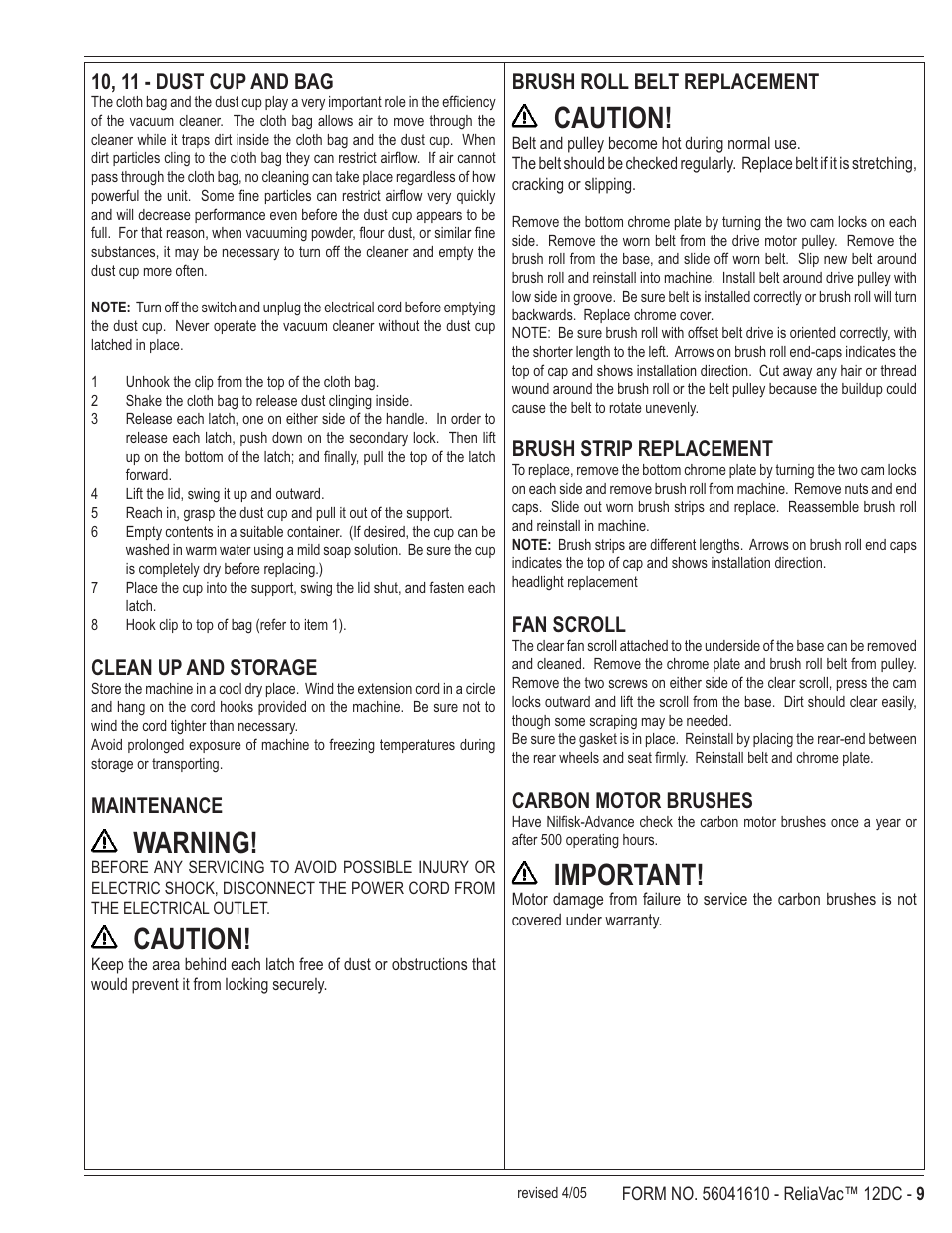Warning, Caution, Important | Kent ReliaVa 12DC User Manual | Page 9 / 12