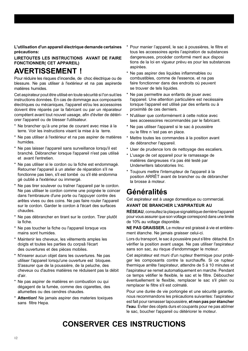 Avertissement, Généralités | Kent UZ 964 Hip Va User Manual | Page 12 / 16