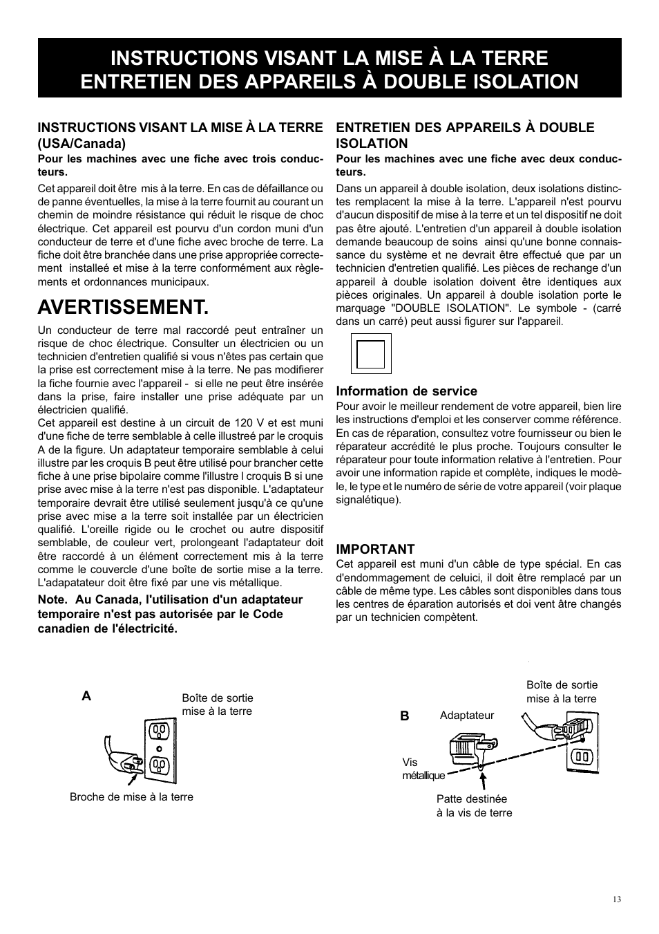 Avertissement | Kent UZ 964 Hip Va User Manual | Page 13 / 16