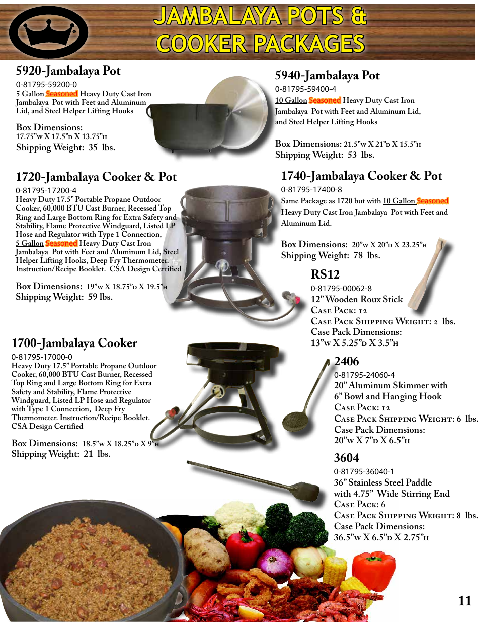 Jambalaya pots & cooker packages, 1740-jambalaya cooker & pot, Rs12 | 5920-jambalaya pot, 5940-jambalaya pot, 1700-jambalaya cooker, 1720-jambalaya cooker & pot | King Kooker Printable User Manual | Page 11 / 28