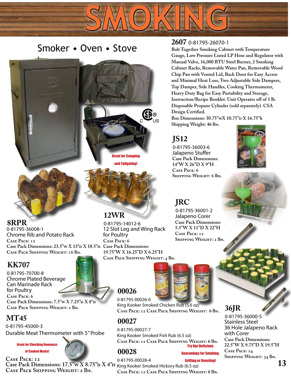 Smoking, Smoker • oven • stove, 36jr | Js12, 12wr, 8rpr, Kk707, Mt45 | King Kooker Printable User Manual | Page 13 / 28
