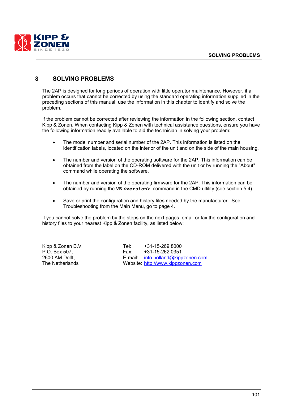 8 solving problems | Kipp&Zonen 2AP Sun Tracker User Manual | Page 102 / 110