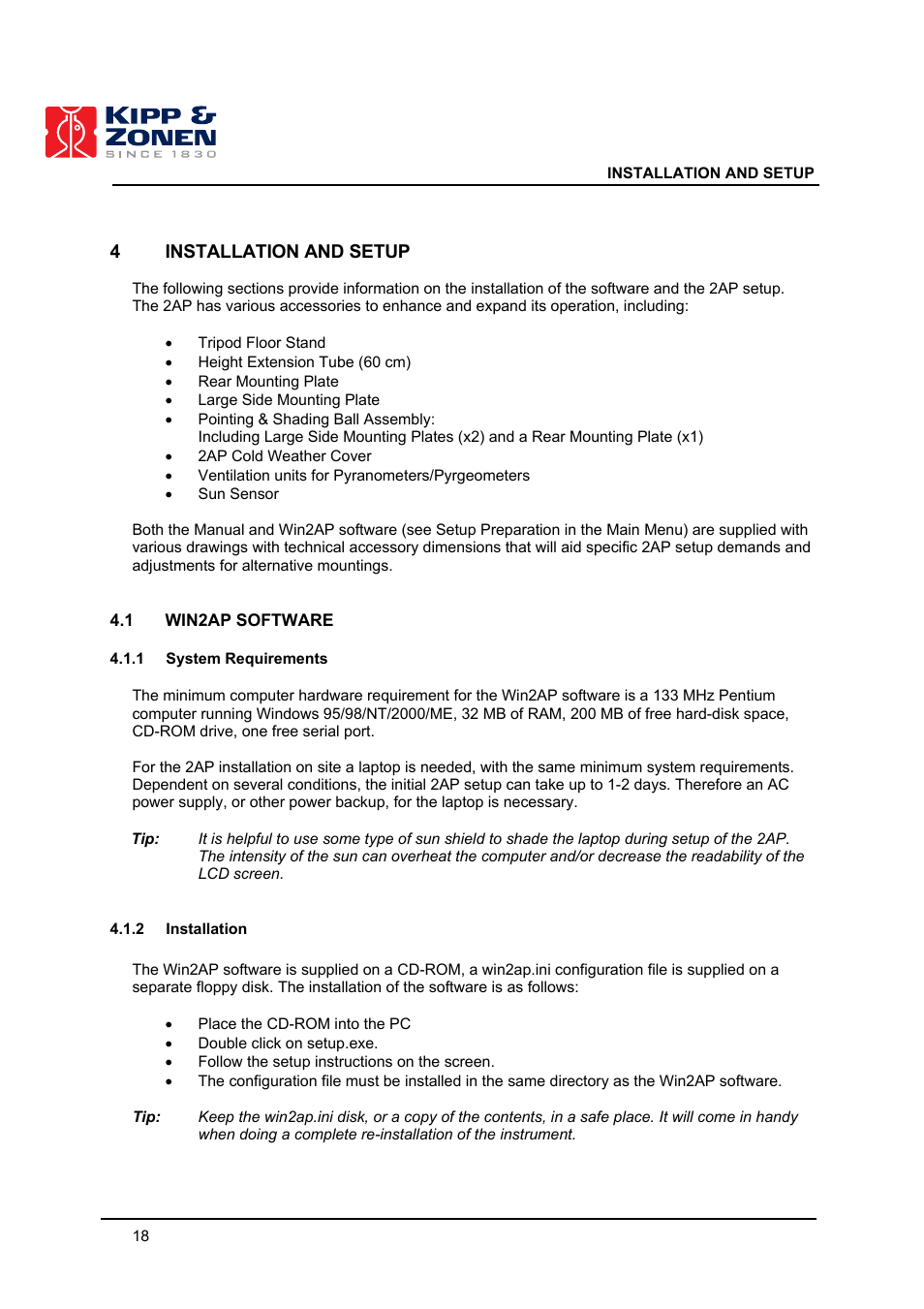 4installation and setup | Kipp&Zonen 2AP Sun Tracker User Manual | Page 19 / 110