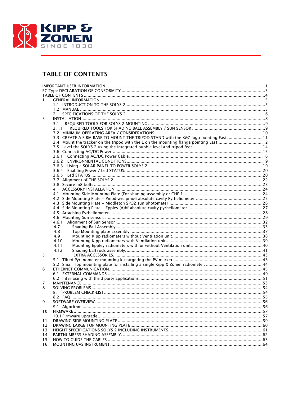 Kipp&Zonen SOLYS 2 Sun Tracker User Manual | Page 5 / 66