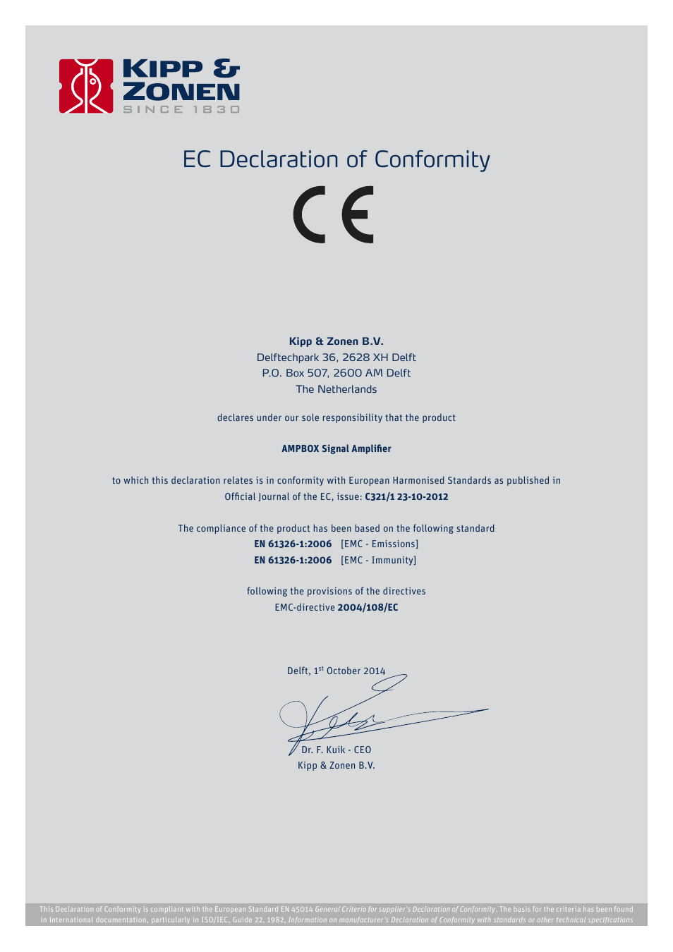 Ec declaration of conformity | Kipp&Zonen AMPBOX Amplifier User Manual | Page 5 / 26