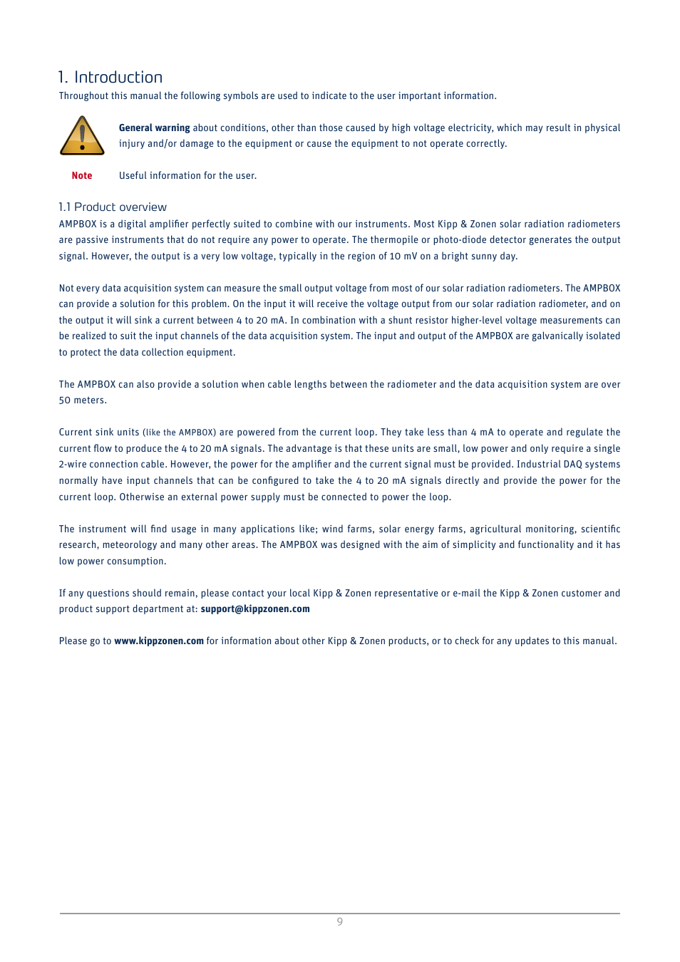Introduction, Product overview | Kipp&Zonen AMPBOX Amplifier User Manual | Page 9 / 26