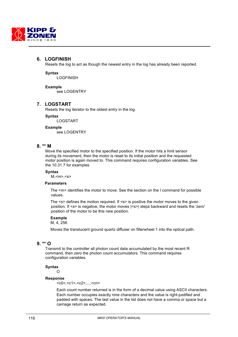 Logfinish, Logstart, ** m | ** o | Kipp&Zonen Brewer MkIII User Manual | Page 119 / 136