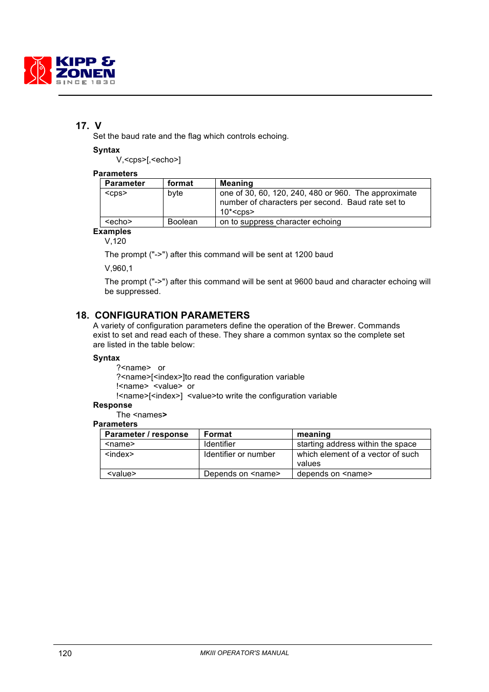 Configuration parameters | Kipp&Zonen Brewer MkIII User Manual | Page 123 / 136