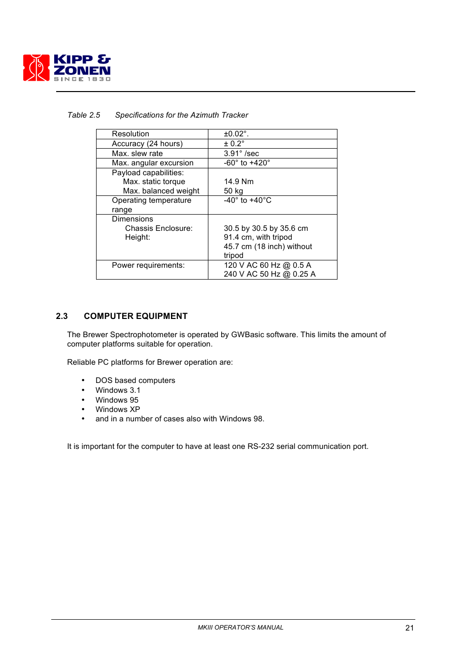 Kipp&Zonen Brewer MkIII User Manual | Page 24 / 136