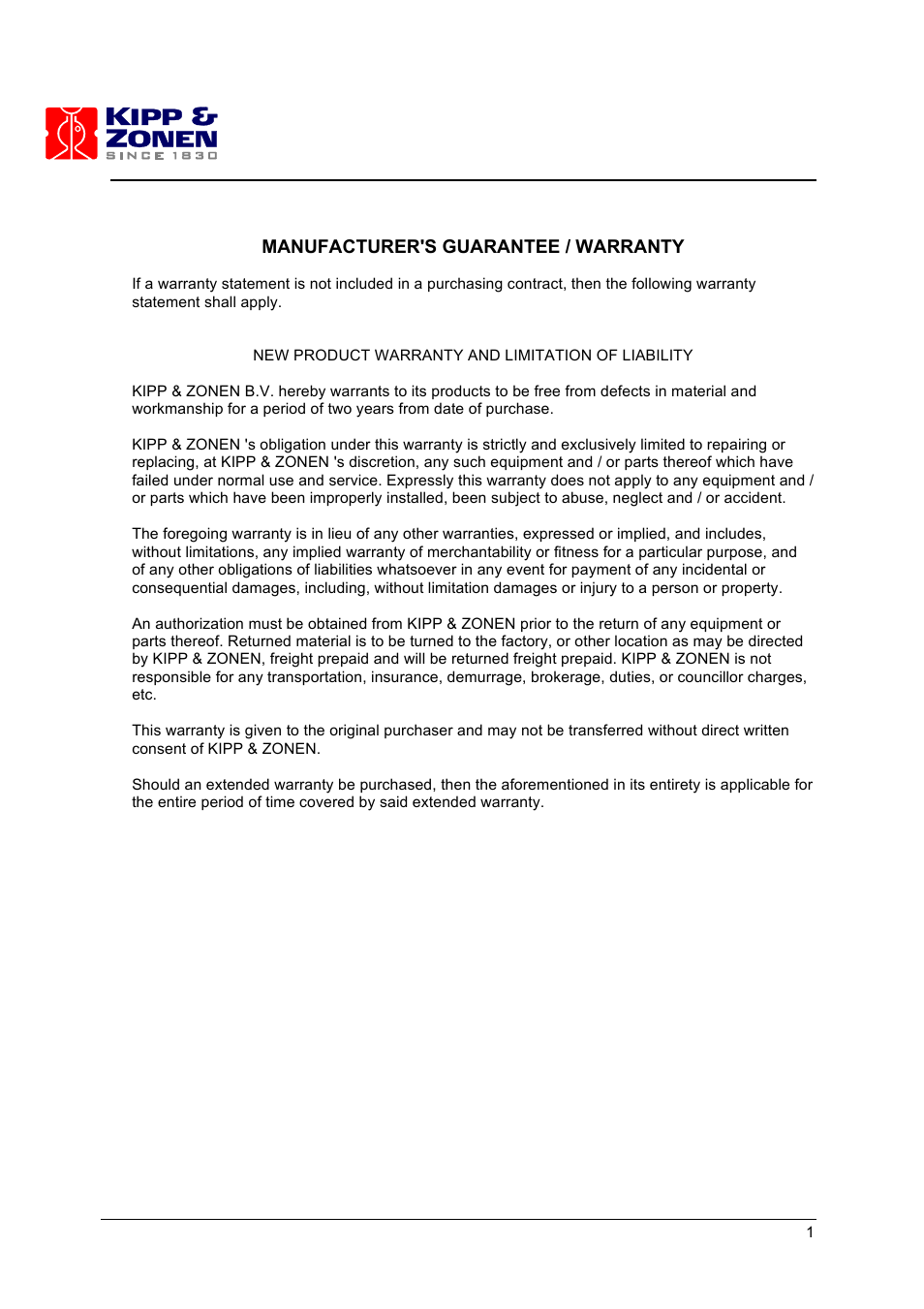 Manufacturer's guarantee / warranty | Kipp&Zonen Brewer MkIII User Manual | Page 4 / 136