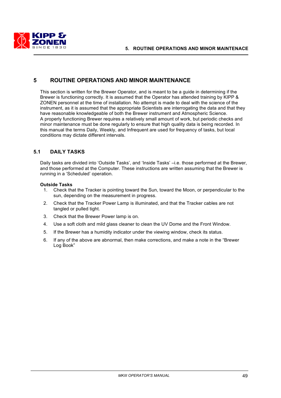 5routine operations and minor maintenance | Kipp&Zonen Brewer MkIII User Manual | Page 52 / 136