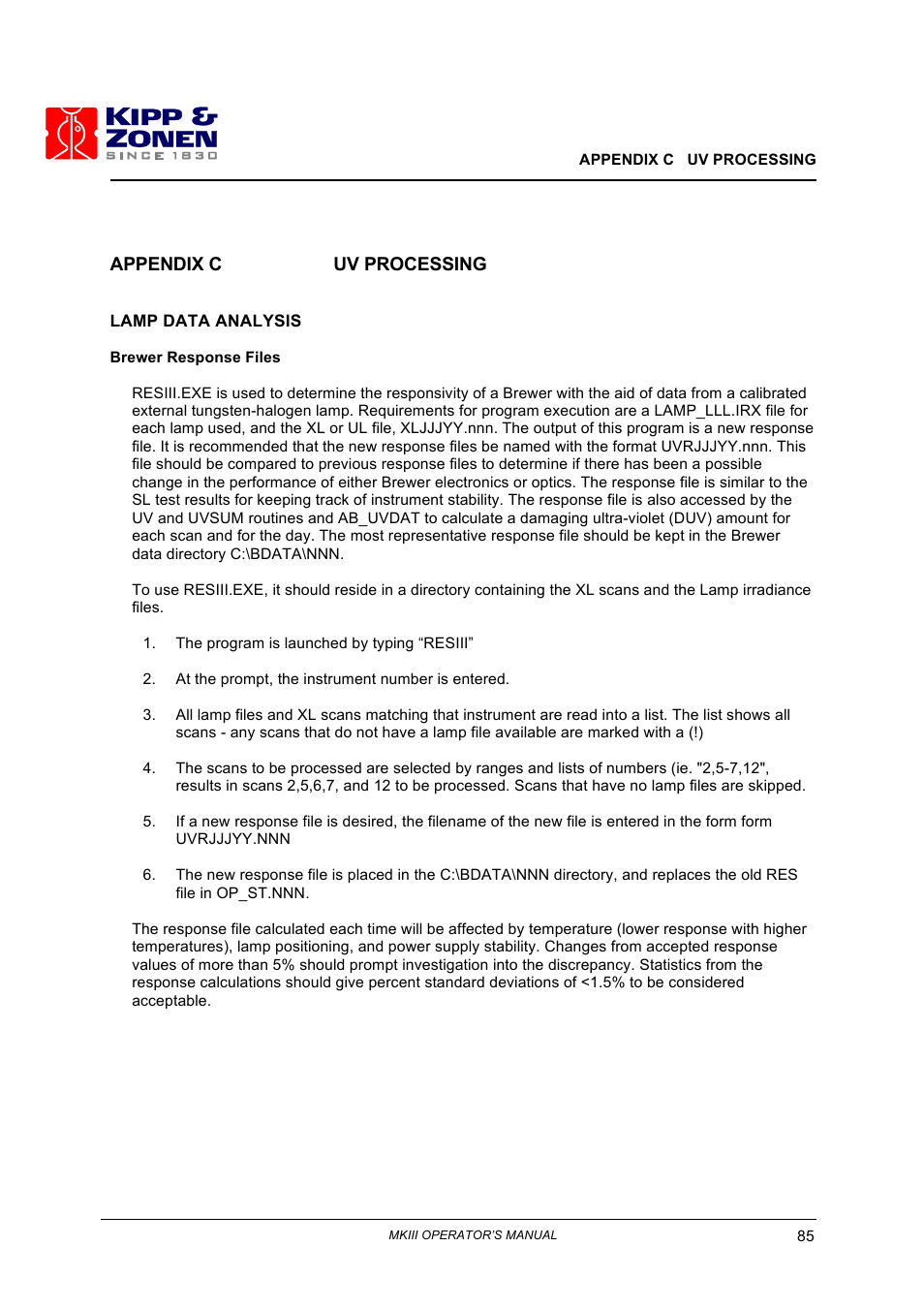 Appendix c uv processing | Kipp&Zonen Brewer MkIII User Manual | Page 88 / 136