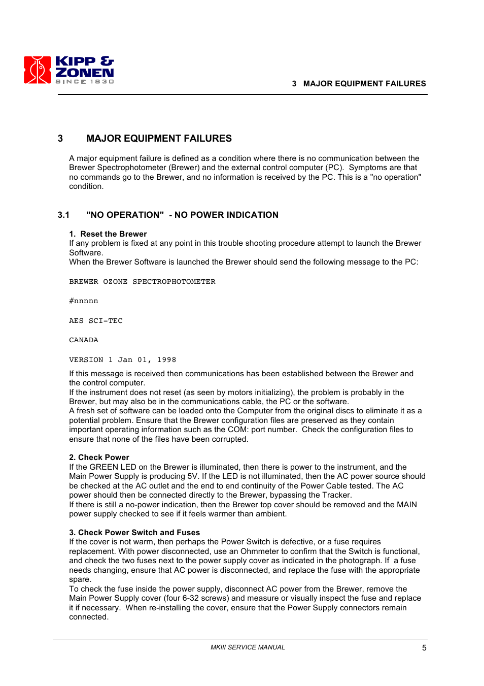 3major equipment failures | Kipp&Zonen Brewer MkIII User Manual | Page 10 / 131